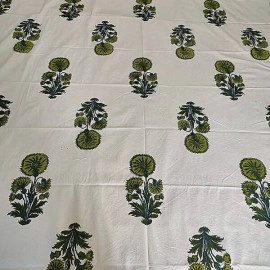 Aartyz Cotton Bedsheet With Green Muhgal Butta | Double Bed Sheet