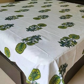 Aartyz Cotton Bedsheet With Green Muhgal Butta | Single Bed Sheet