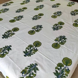 Aartyz Cotton Bedsheet With Green Muhgal Butta | Single Bed Sheet
