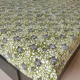 Aartyz Green Hand Block Printed Cotton Bed Spreadsheet | 60x90 Inch