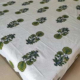 Aartyz Cotton Bed Spreadsheet With Green Muhgal Butta | 100x100 Inch