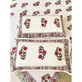 Aartyz Pink Green Floral Kalamkari Cotton Bedsheet | Single Bed Sheet