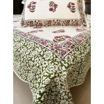 Aartyz Pink Green Floral Kalamkari Cotton Bed Spreadsheet | 100x100 Inch