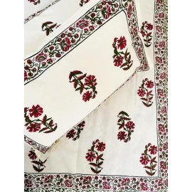 Aartyz Pink Green Floral Kalamkari Cotton Bed Spreadsheet | 100x100 Inch