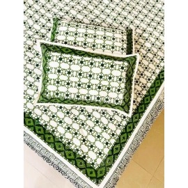 Aartyz Green And Off-white Kalamkari Cotton Bed Spreadsheet | 100x100 Inch