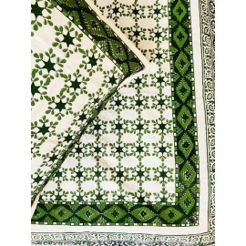 Aartyz Green And Off-white Kalamkari Cotton Bed Spreadsheet | 60x90 Inch