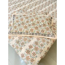 Aartyz Light Orange Hand Block Printed Cotton Bed Spreadsheet | 100x100 Inch