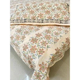 Aartyz Light Orange Hand Block Printed Cotton Bed Spreadsheet | 100x100 Inch