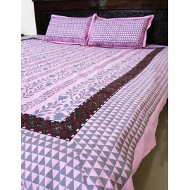 Aartyz Pink Cotton Bed Spreadsheet With Mughal Butta & Temple Border | 60x90 Inch