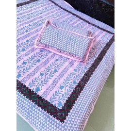 Aartyz Pink Cotton Bed Spreadsheet With Mughal Butta & Temple Border | 60x90 Inch