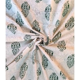 Aartyz Hand Block Printed Off White Cotton Bedsheet Layered With Green Motifs | Double Bed Sheet