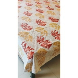 Aartyz Hand Printed Cotton Bed Sheet With Bright Yellow And Orange Motifs | Double Bed Sheet