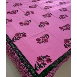 Aartyz Pink Cotton Bedsheet With Red And Green Motifs | Free Size