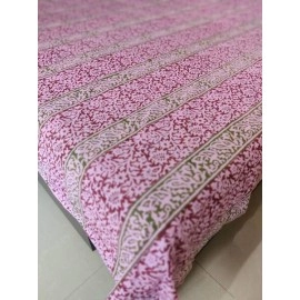 Aartyz Cotton Bedsheet Pink Base With Vertical Floral Design | Double Bed Sheet