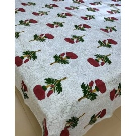 Aartyz Cotton Bed Spreadsheet Layer Printed In Grey Jaal And Red Flower Motifs | 100x100 Inch