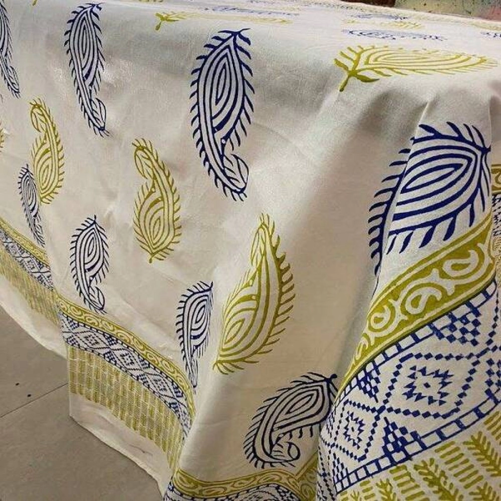 Aartyz Cream Cotton Bedsheet With Mint Green And Blue Paisley Print | Double Bed Sheet