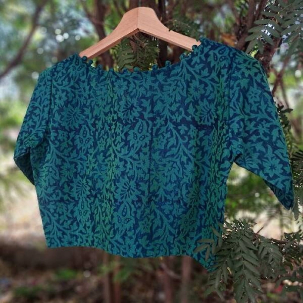 Aartyz Hand Block Printed Four Tucks Khadi Blouse
