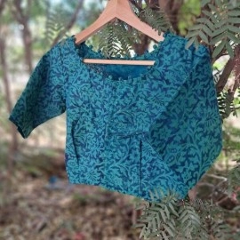 Aartyz Hand Block Printed Four Tucks Khadi Blouse