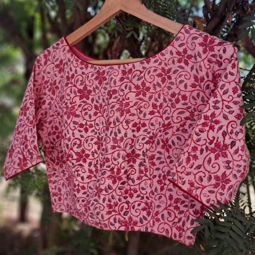 Aartyz Pink Floral Khadi Blouse