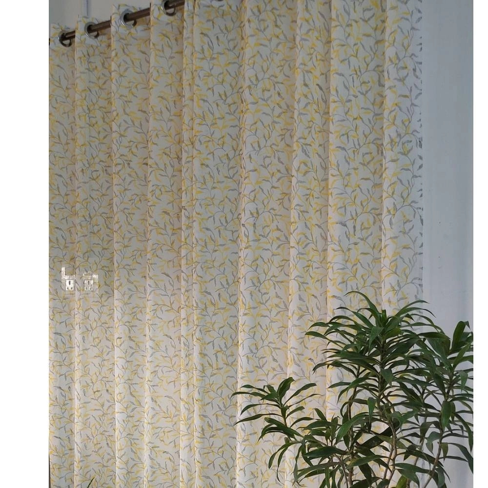 Aartyz Linen Chanderi Silk Window Curtains | Yellow And Grey