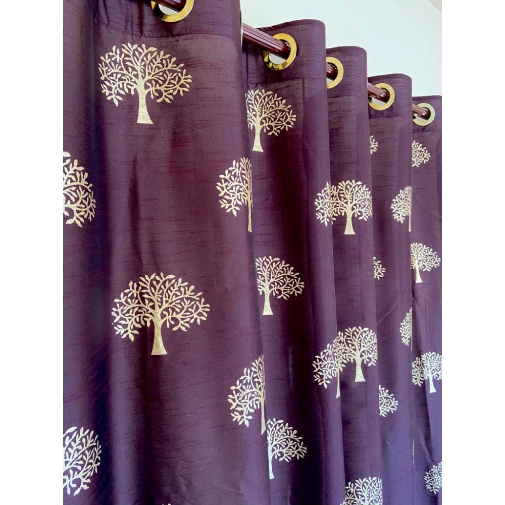 Aartyz Silk Door Curtain With Tree of life motif | Maroon 