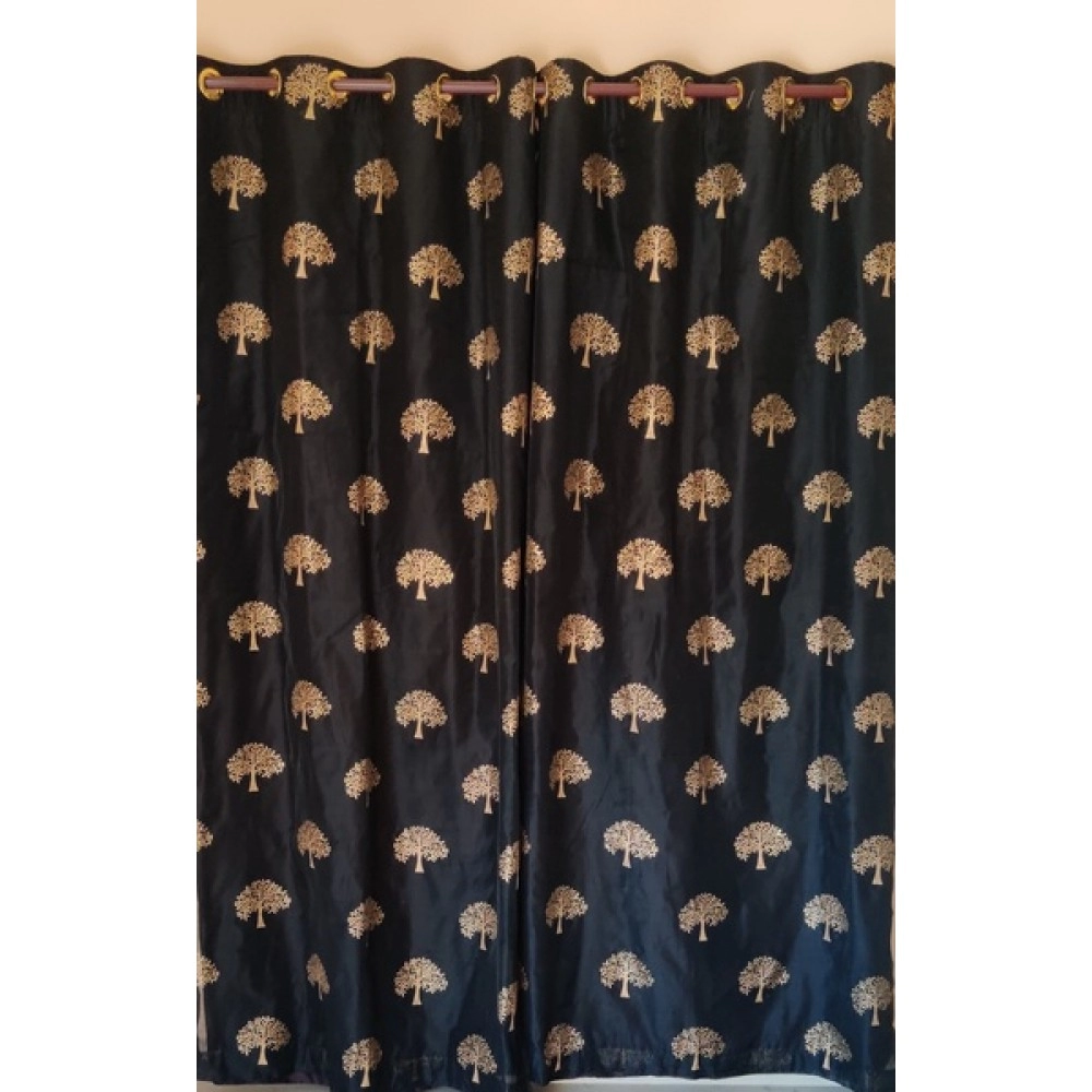 Aartyz Black Chanderi Window Curtain With Silk Lining | Black