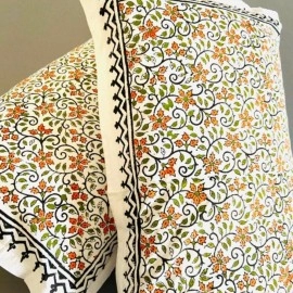 Aartyz Cotton Pillow Cover With Flower Vine Print | White