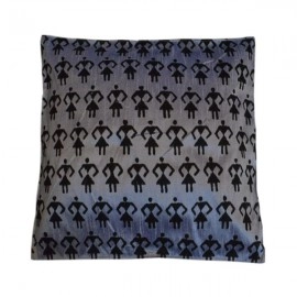 Aartyz Gray Raw Silk Cushion Cover With Black Print | 10 x 10 Inch