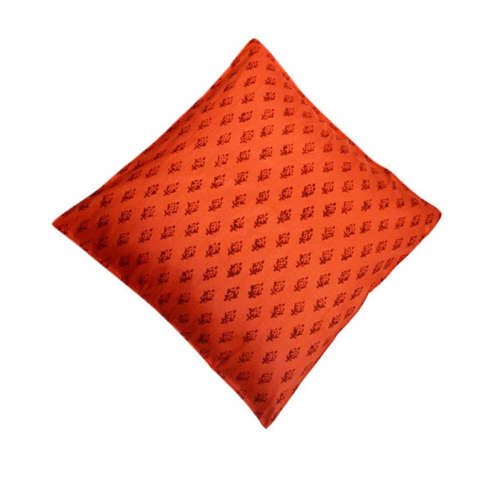Aartyz Orange Raw Silk Cushion Cover With Small Floral Print | 16 x 16 Inch
