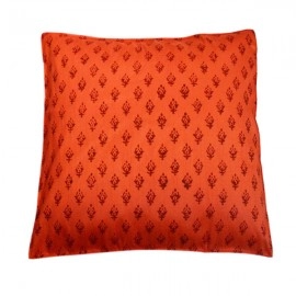 Aartyz Orange Raw Silk Cushion Cover With Small Floral Print | 16 x 16 Inch