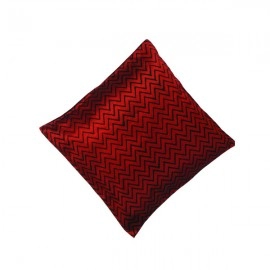 Aartyz Red Raw Silk Cushion Cover With Zigzag Print | 10 x 10 Inch