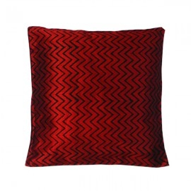Aartyz Red Raw Silk Cushion Cover With Zigzag Print | 10 x 10 Inch