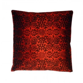 Aartyz Red Printed Raw Silk Cushion Cover | 10 x 10 Inch