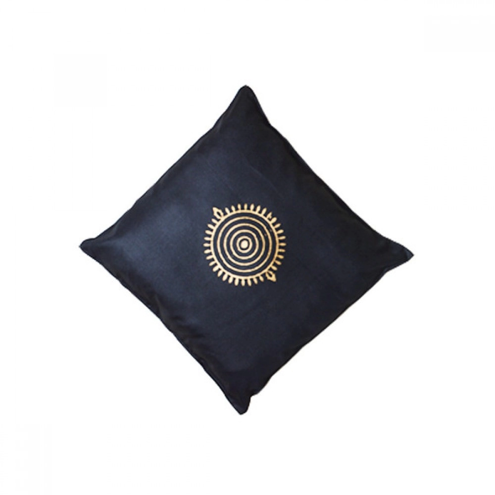 Aartyz Black Jute Silk Cushion Cover With Golden Print | 10 x 10 Inch