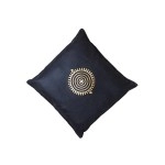 Aartyz Black Jute Silk Cushion Cover With Golden Print | 10 x 10 Inch