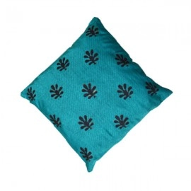 Aartyz Sea Blue Cushion Cover With Black Floral Print | 10 x 10 Inch