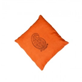 Aartyz Orange Cushion Cover With Traditional Paisley Block Print | 10 x 10 Inch