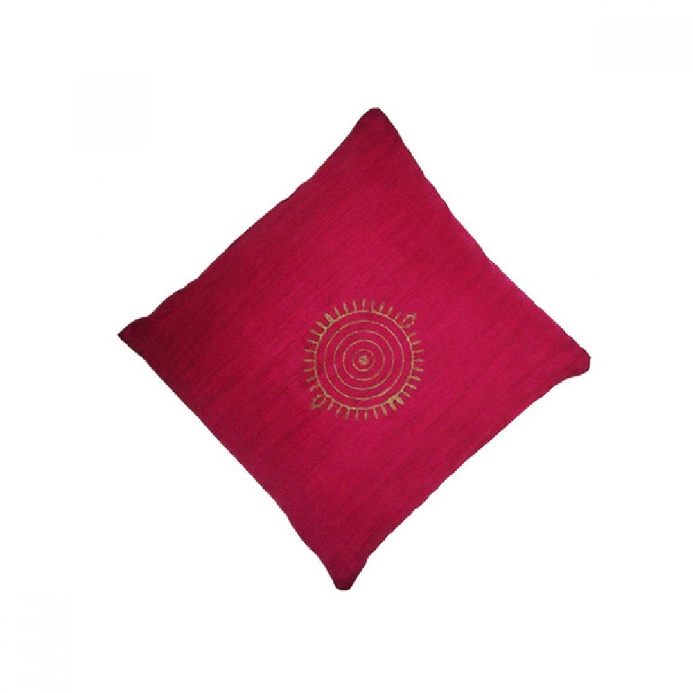 Aartyz Dark Pink Jute Silk Cushion Cover | 16 x 16 Inch