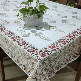 Aartyz Rectangular Cotton Dining Table Cover In Floral Motifs | White