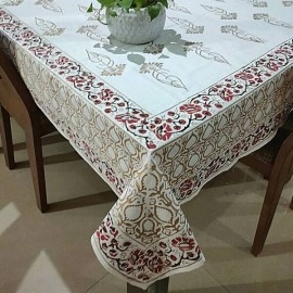 Aartyz Rectangular Cotton Dining Table Cover In Floral Motifs | White