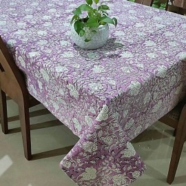 Aartyz Rectangular Cotton Dining Table Cover In Garden Print | White