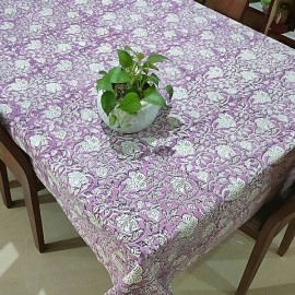 Aartyz Rectangular Cotton Dining Table Cover In Garden Print | White