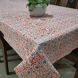Aartyz Rectangular Cotton Dining Table Cover In Block Printed | White