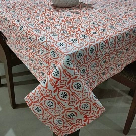 Aartyz Rectangular Cotton Dining Table Cover In Block Printed | White