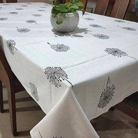 Aartyz Rectangular Cotton Dining Table Cover With Floral Motifs | White