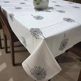 Aartyz Rectangular Cotton Dining Table Cover With Floral Motifs | White