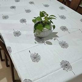 Aartyz Rectangular Cotton Dining Table Cover With Floral Motifs | White