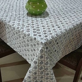 Aartyz Rectangular Cotton Dining Table Cover With Floral Print | Grey And Black