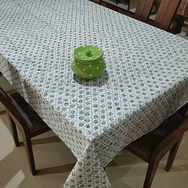 Aartyz Rectangular Cotton Dining Table Cover With Floral Print | Grey And Black