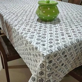 Aartyz Rectangular Cotton Dining Table Cover With Floral Print | Grey And Black